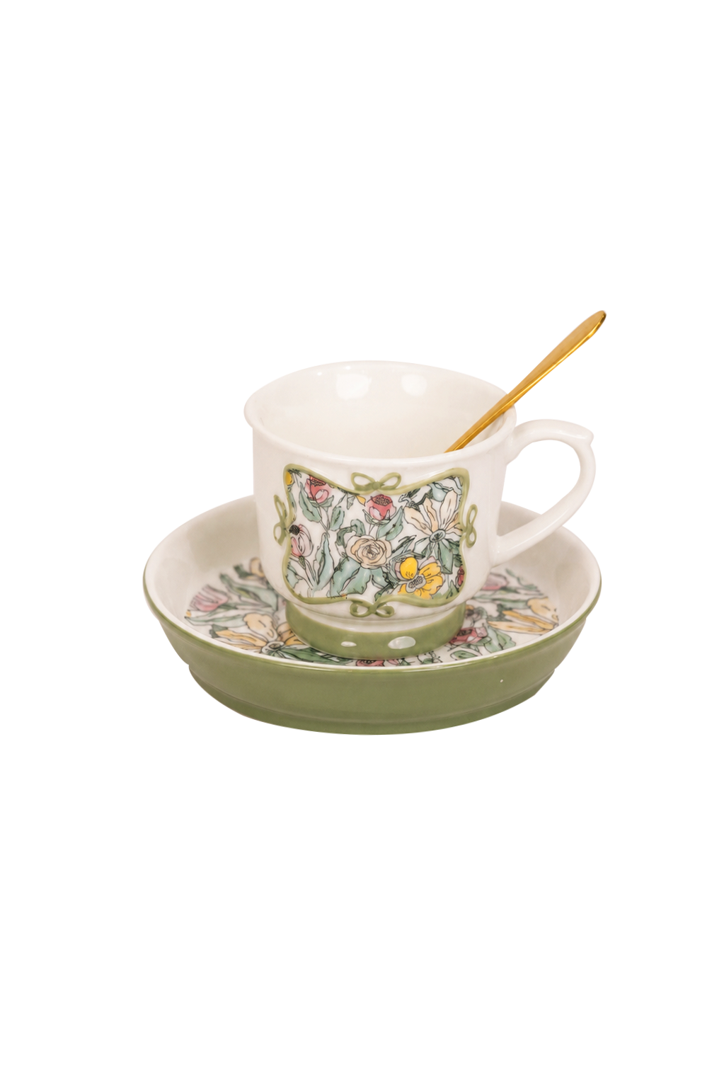 Terracera English Garden Floral coffee cup, saucer and spoon set